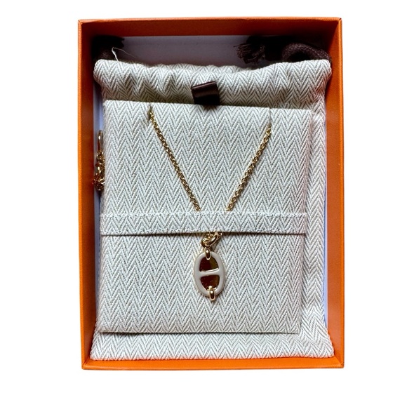 Hermès necklace - Mini Maillon pendant, small model in crème color - Picture 6 of 9